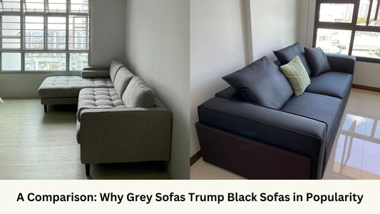 Castle 240cm grey fabric sectional sofa and Castle 240cm black full leather sofa
