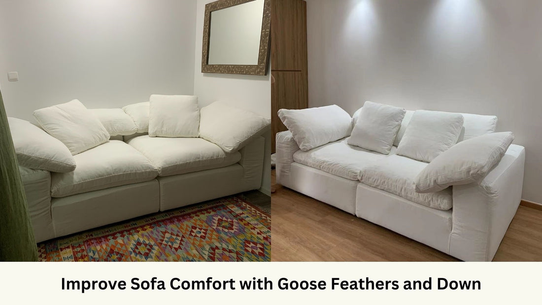 Cloud 228cm white fabric sofa in two different customers' homes