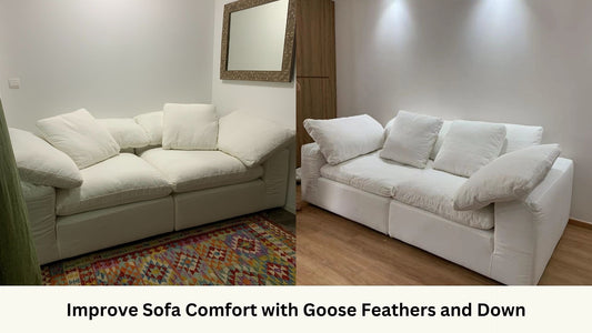 Cloud 228cm white fabric sofa in two different customers' homes