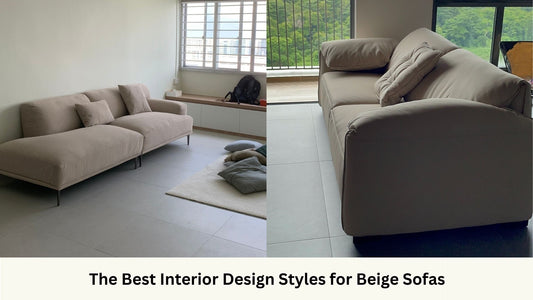 Crystal 240cm beige fabric sofa and Comfy 220cm beige half leather sofa