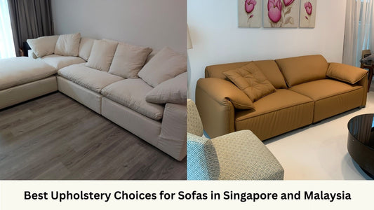 Cloud 342cm beige sofa with cotton and linen blended fabric and comfy 260cm brown sofa in brown top grain leather