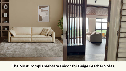Beige sofa product photo and in real home photo