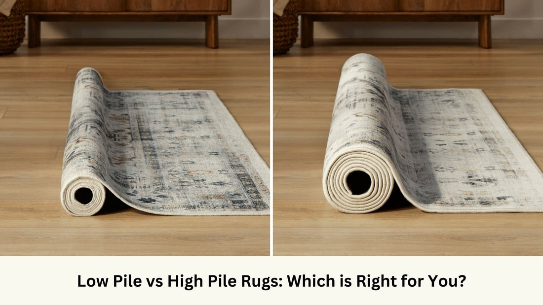 Low pile and high pile rug of the same design side by side