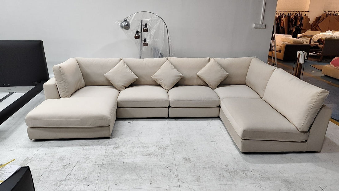 Claudia 360cm beige pet friendly fabric U shape sectional sofa