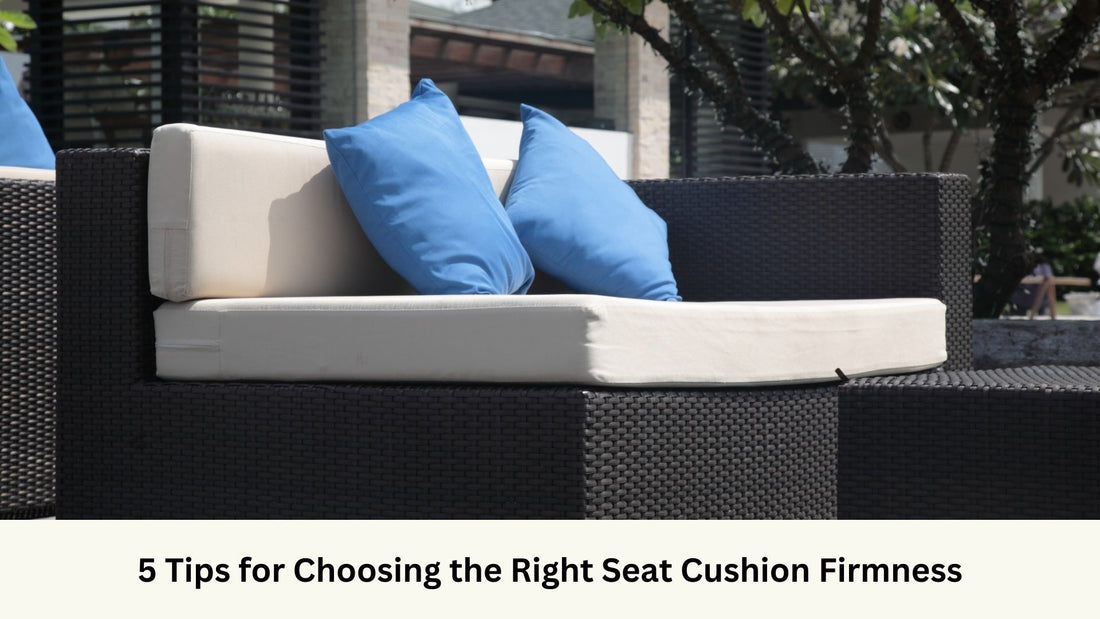 Outdoor sofa with black frame and white seat cushions