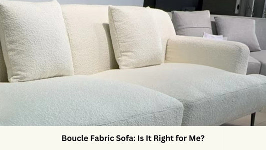 Sample of Crystal boucle fabric sofa on the factory floor in white