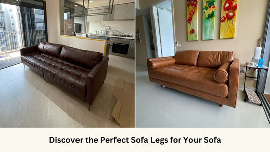 Castle leather sofa with metal and wooden legs