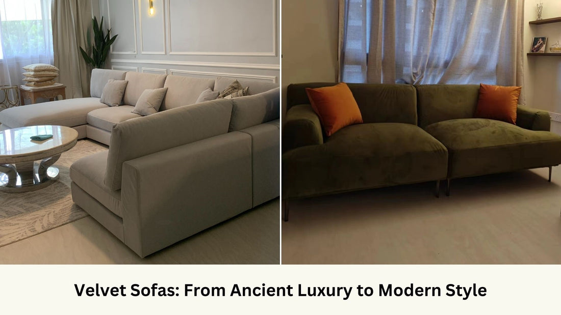 Claudia sectional sofa in pet friendly grey velvet fabric and Crystal sofa in green velvet