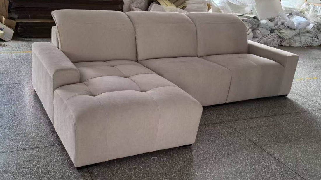 Sample tufted sofa: Cove beige pet friendly fabric L shape sectional sofa