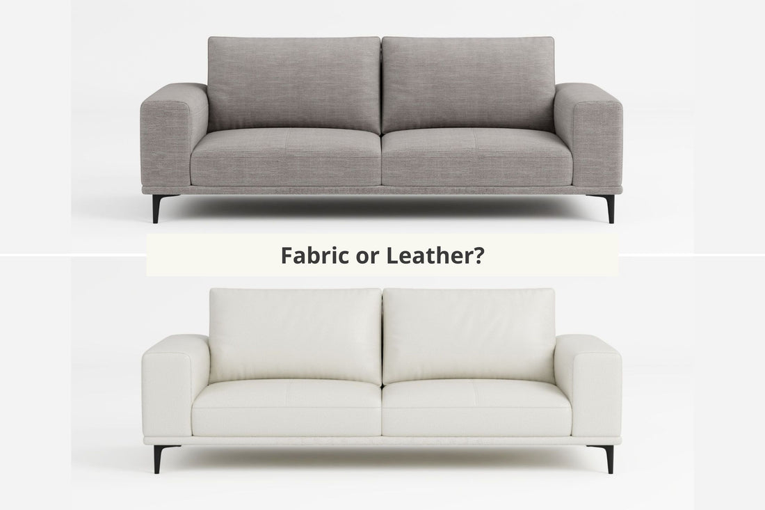 Fabric grey calm sofa vs leather white calm sofa
