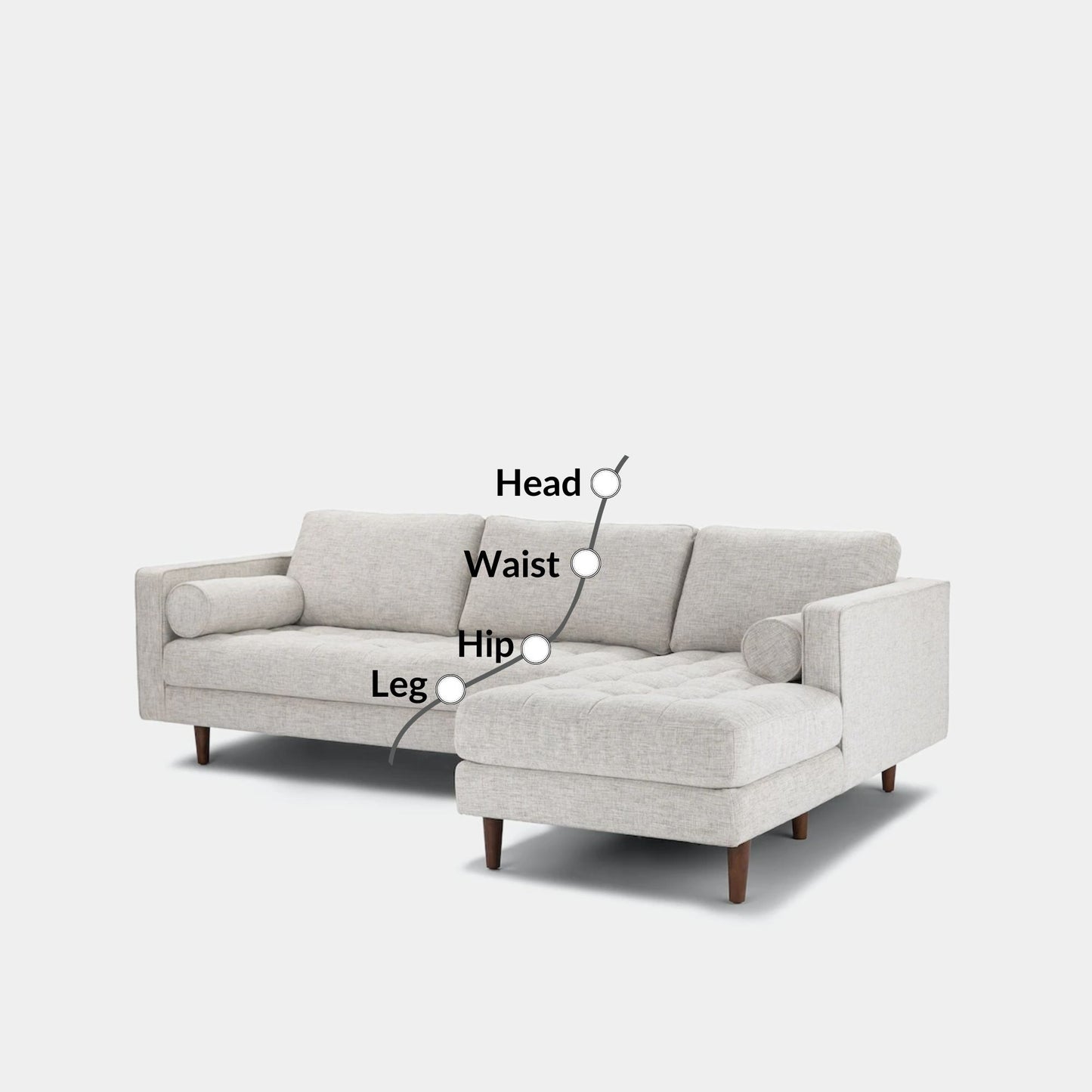 Castle fabric sectional sofa right white