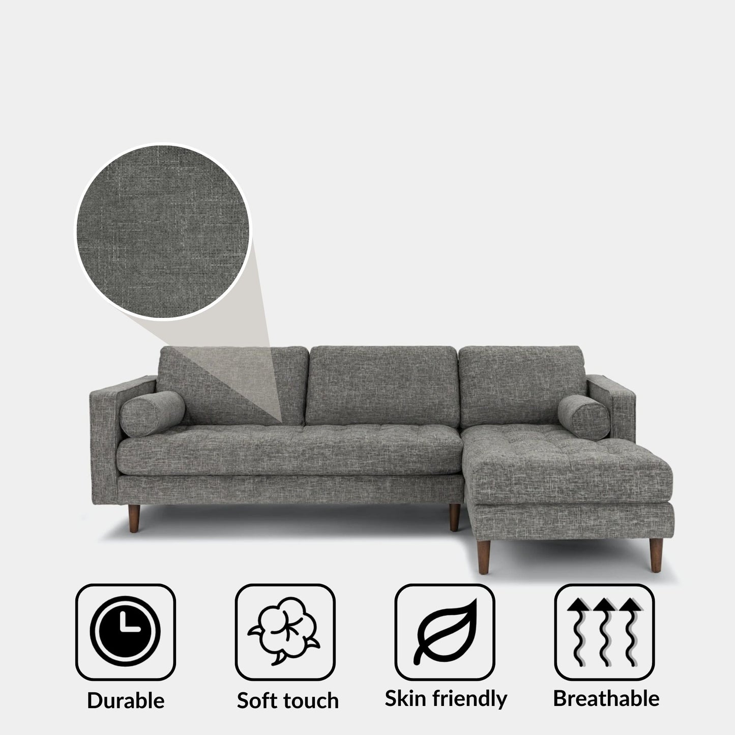 Castle fabric sectional sofa right grey