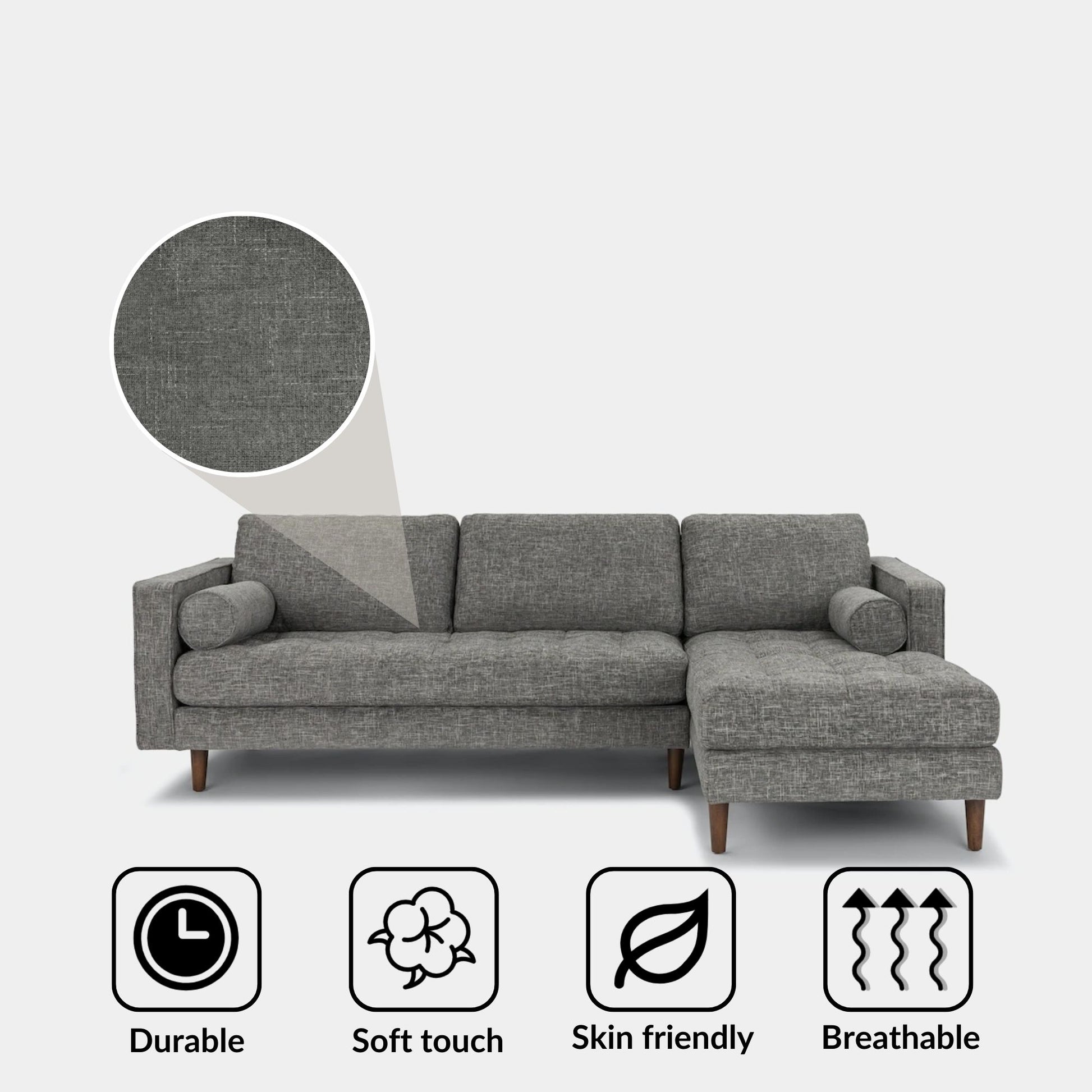 Castle fabric sectional sofa right grey