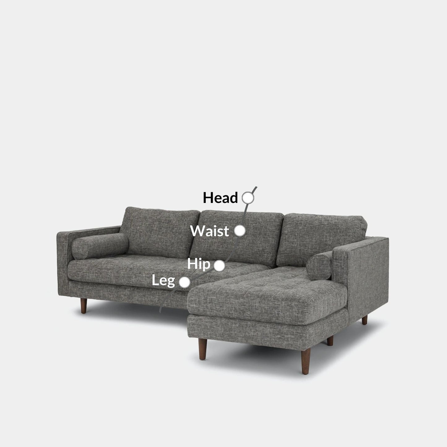 Castle fabric sectional sofa right grey