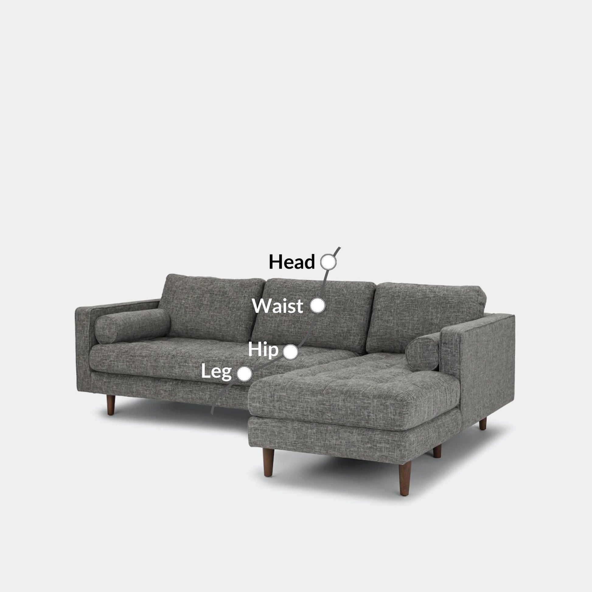 Castle fabric sectional sofa right grey