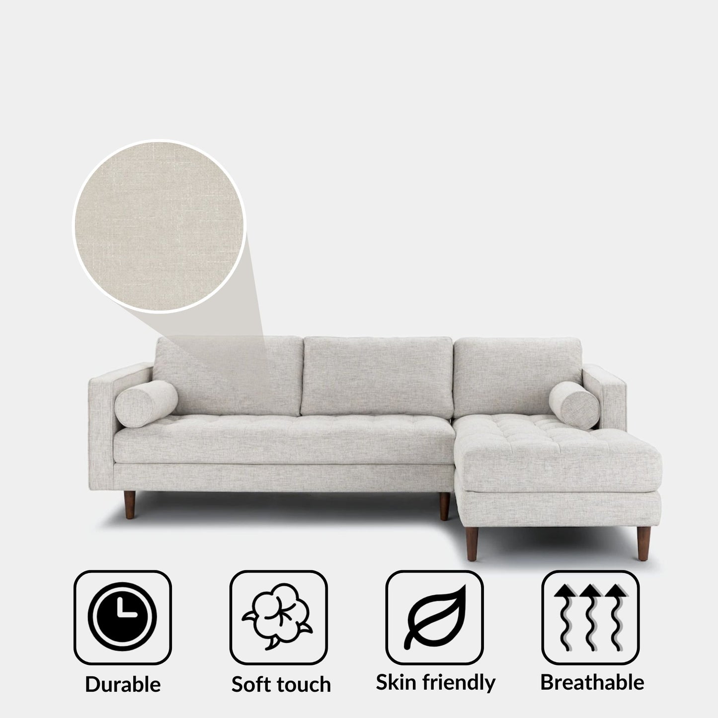Castle fabric sectional sofa right white