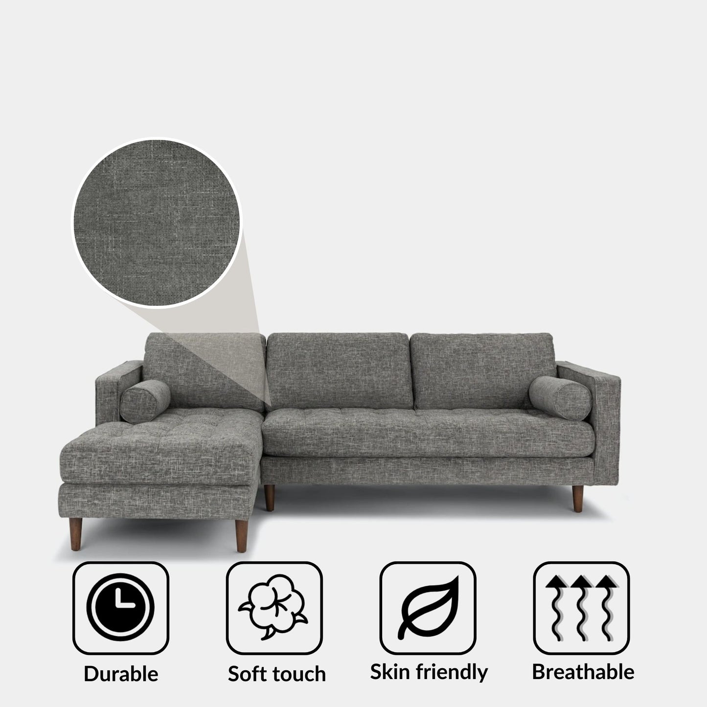 Castle fabric sectional sofa left dark grey