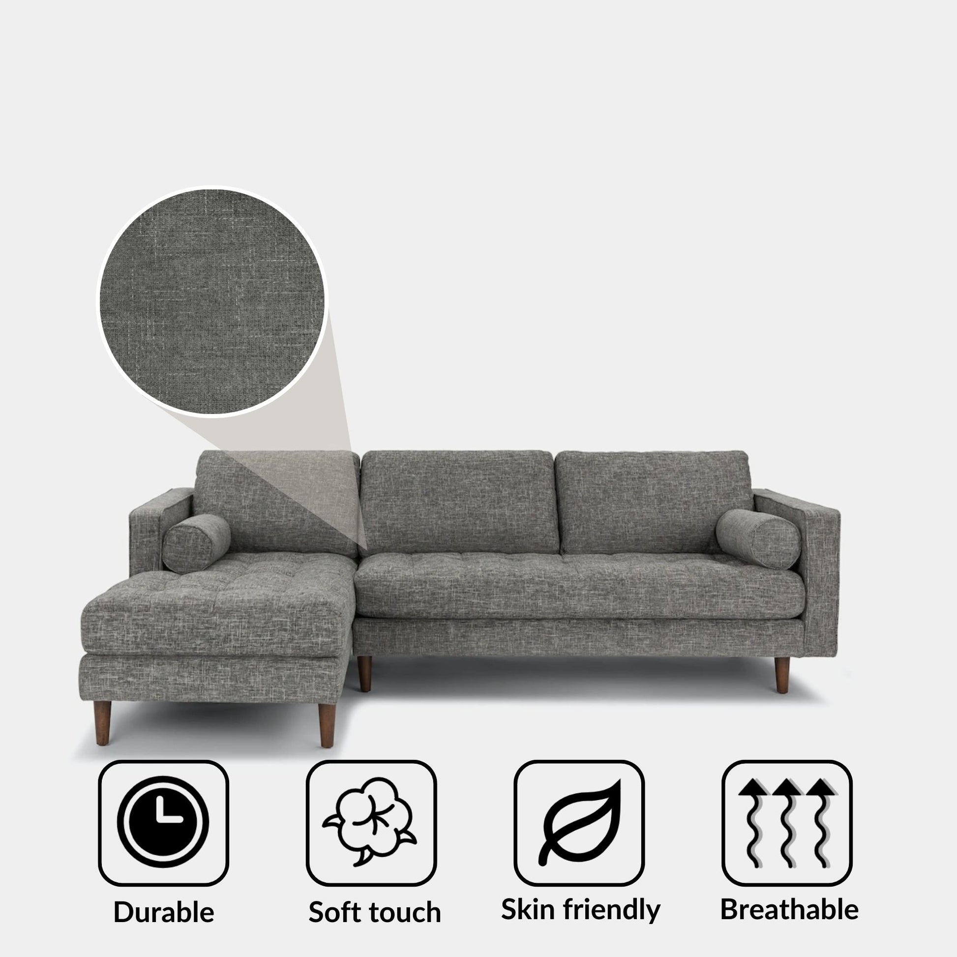Castle fabric sectional sofa left dark grey