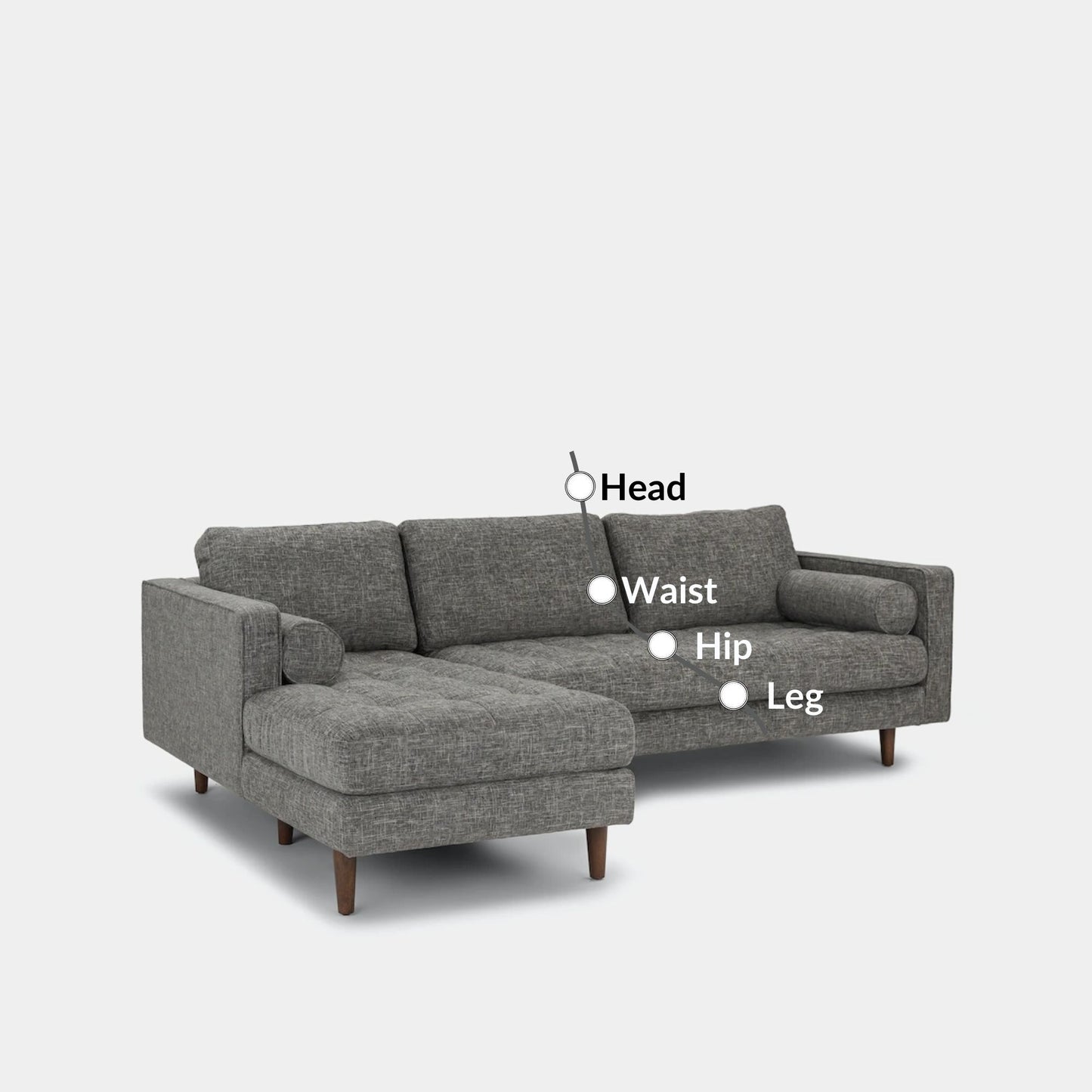 Castle fabric sectional sofa left dark grey