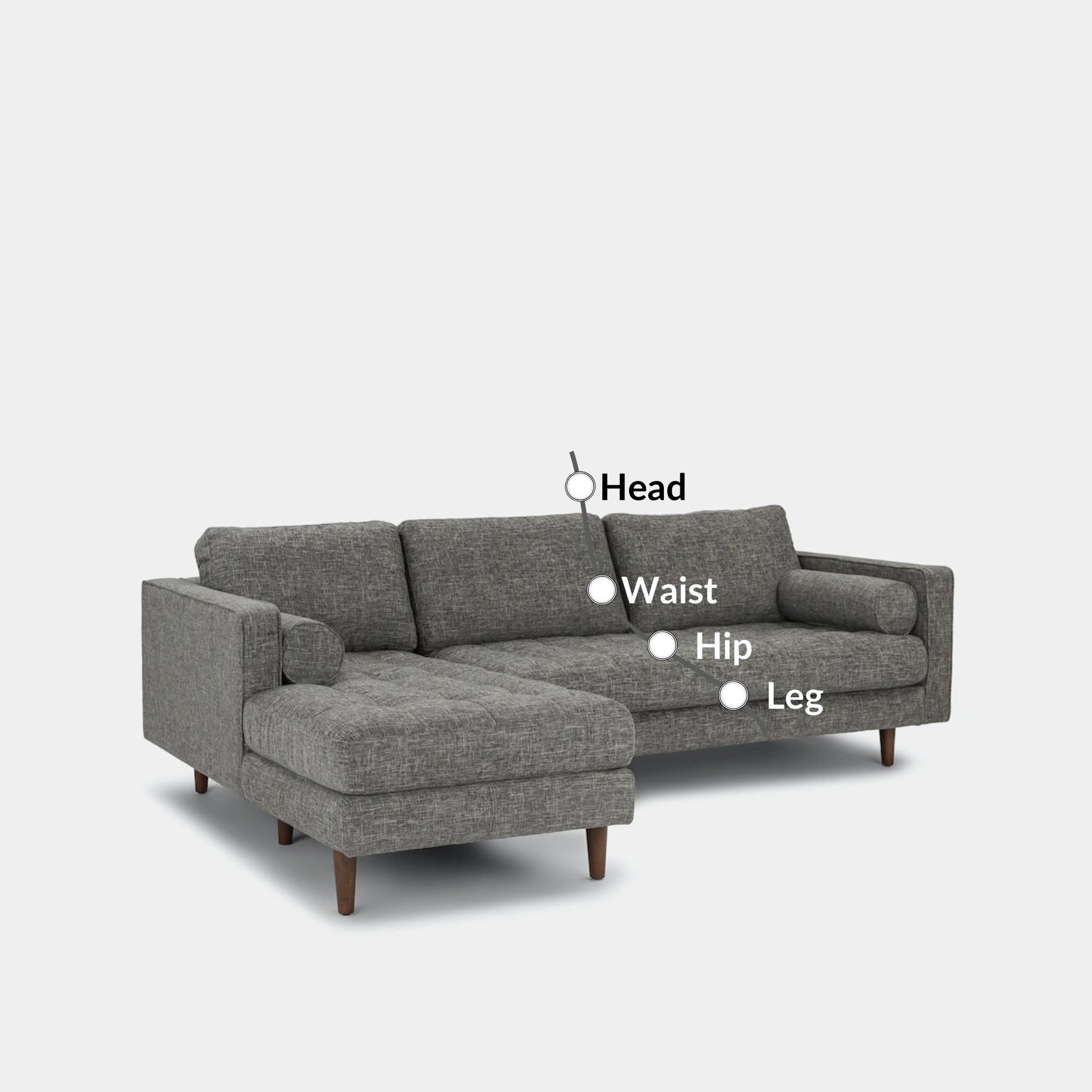 Castle fabric sectional sofa left dark grey