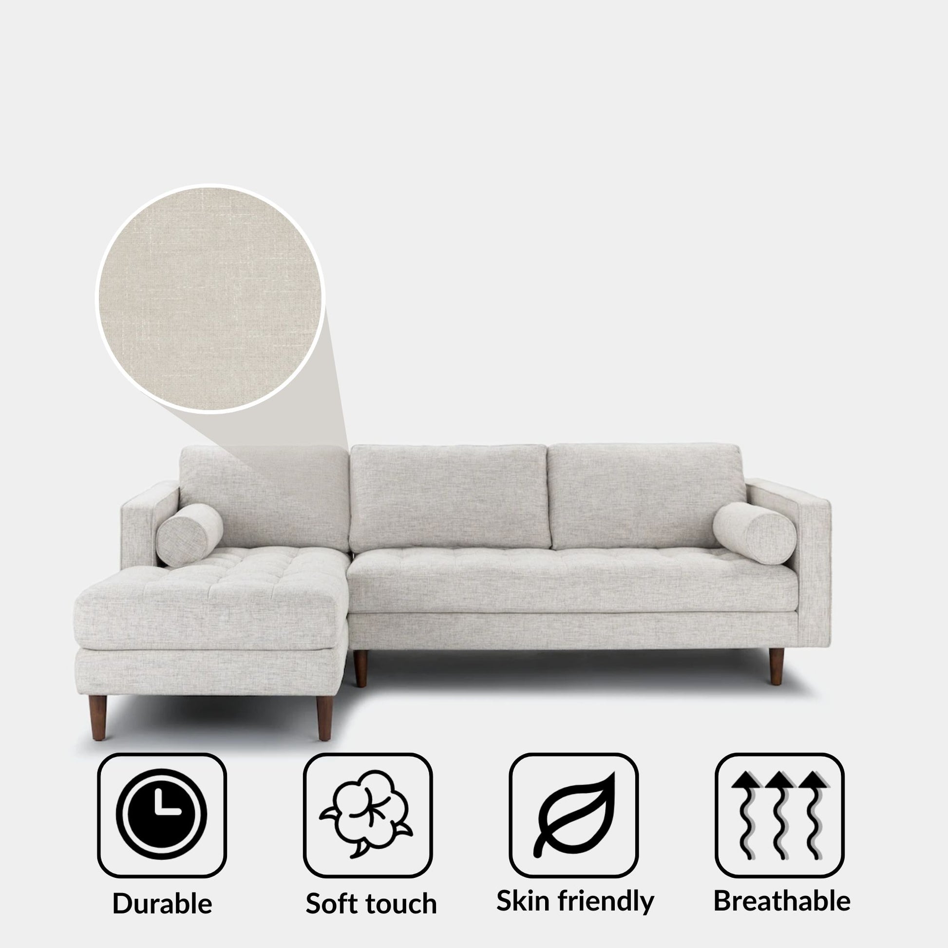 Castle fabric sectional sofa left white