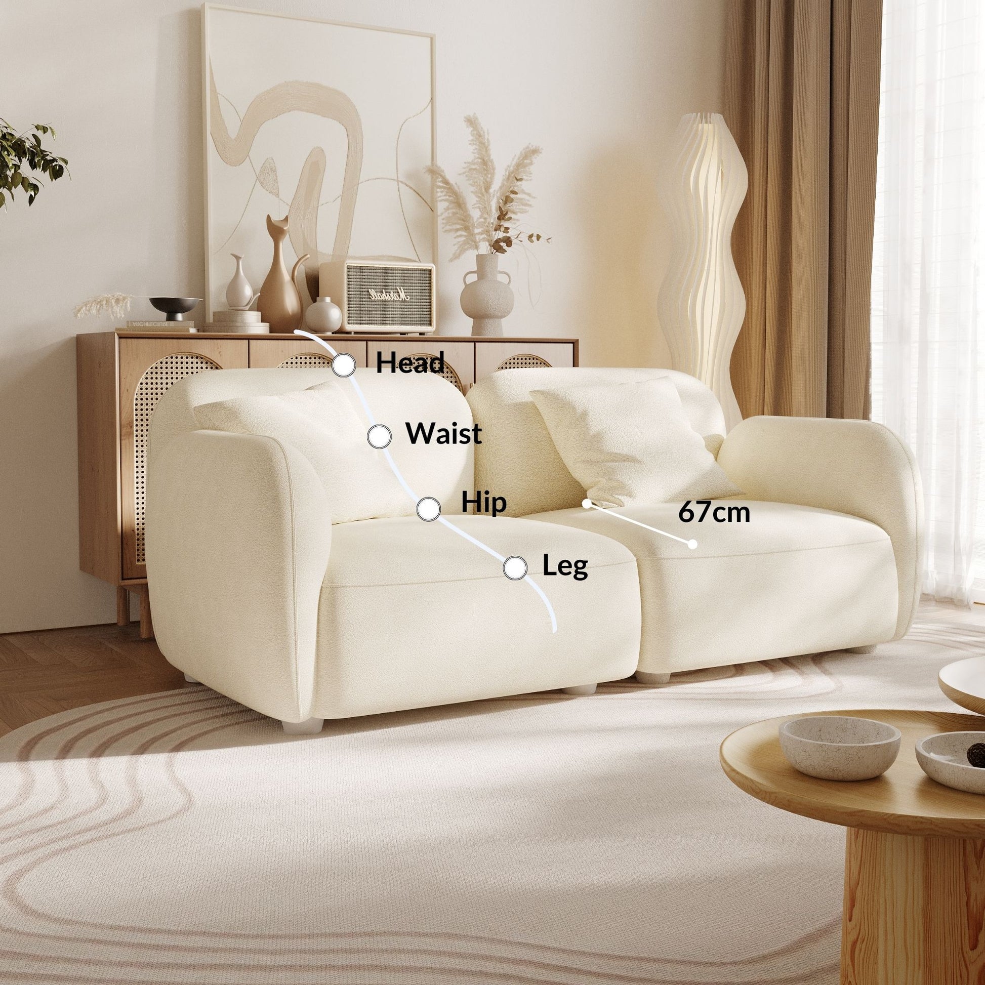 Charmy white fabric 2 seat sofa