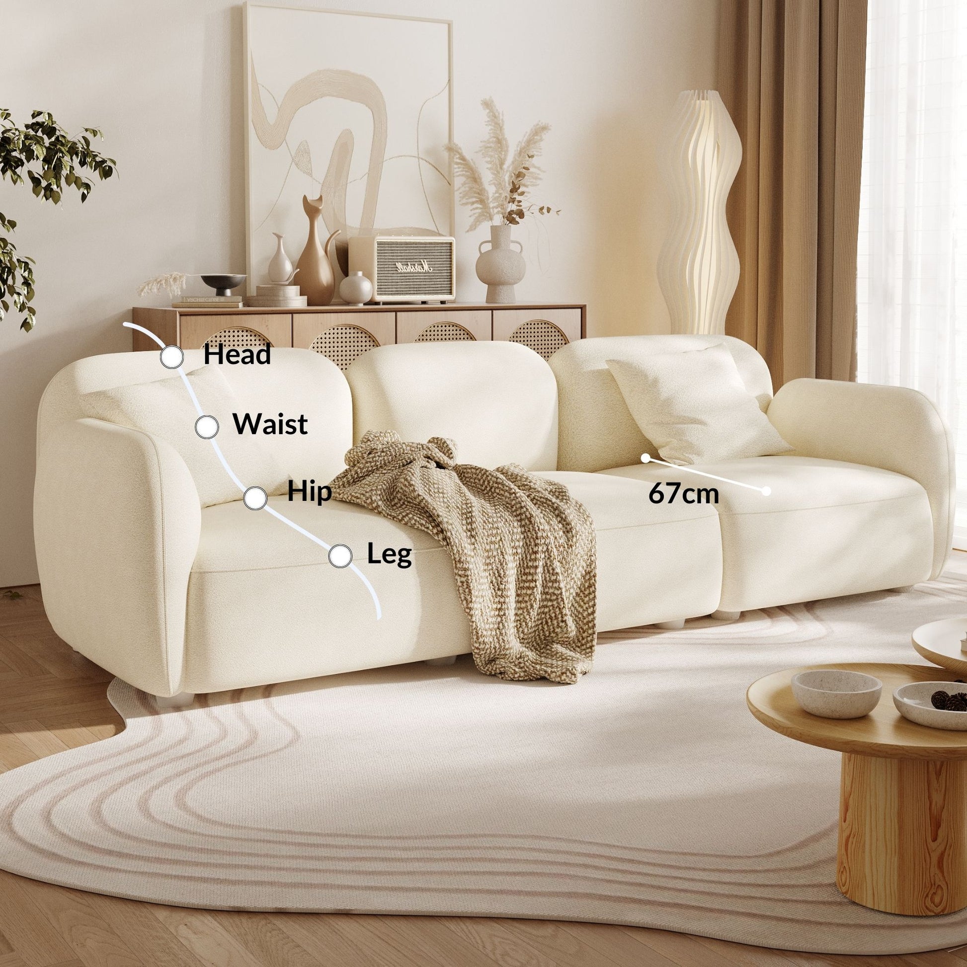 Charmy white fabric 3 seat sofa