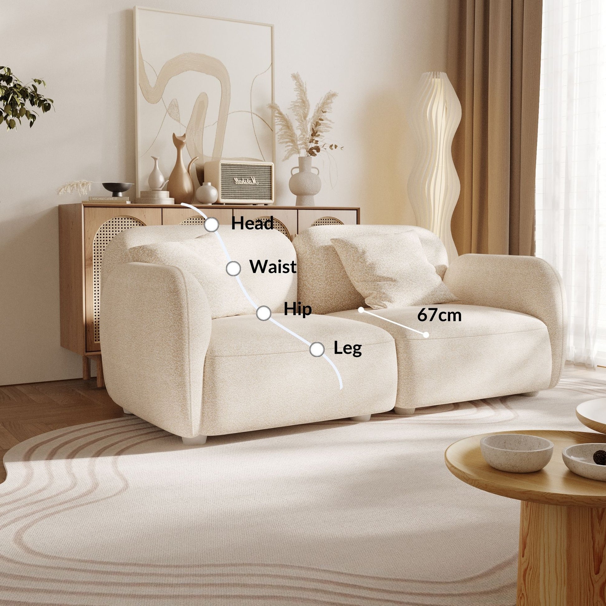 Charmy beige fabric 2 seat sofa