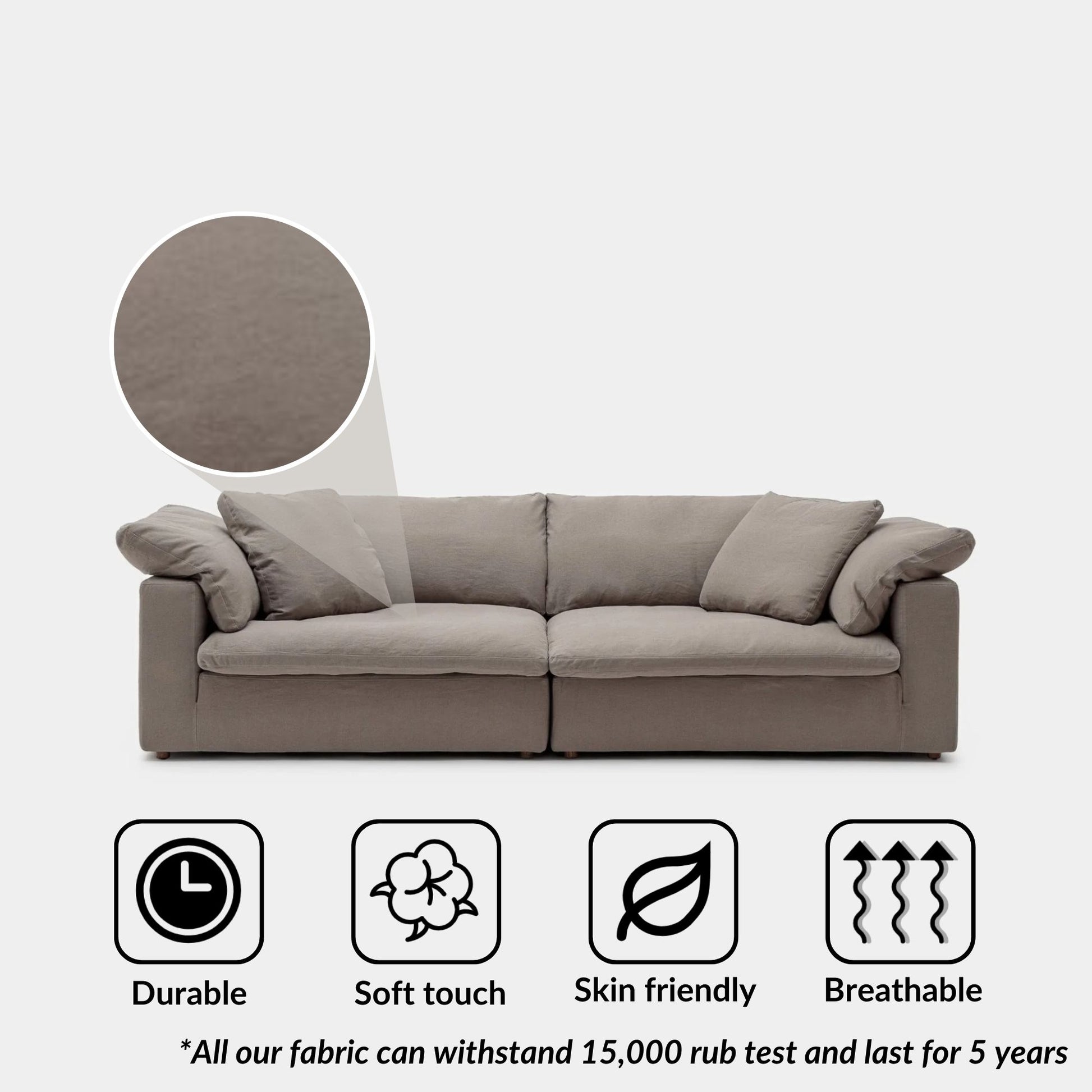 Cloud fabric 2 seat sofa grey