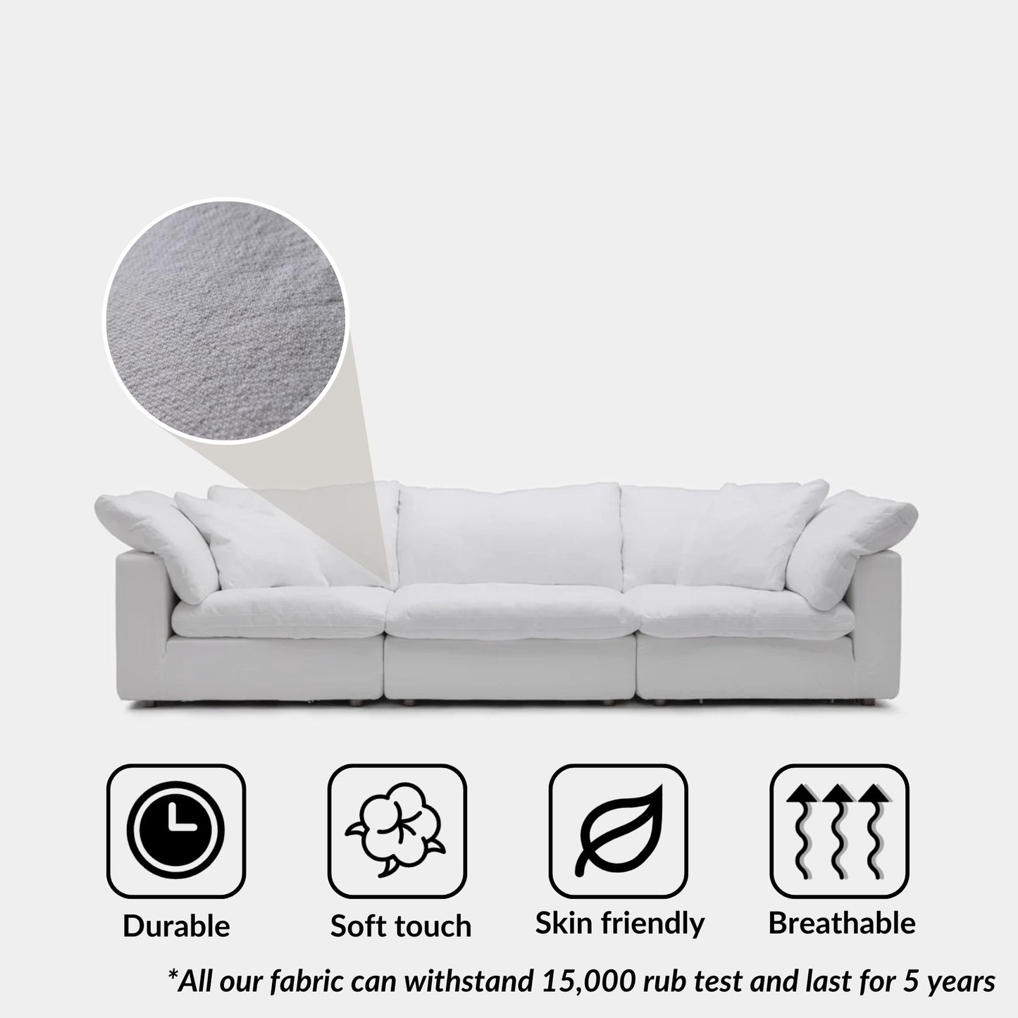 Cloud fabric 3 seat sofa white
