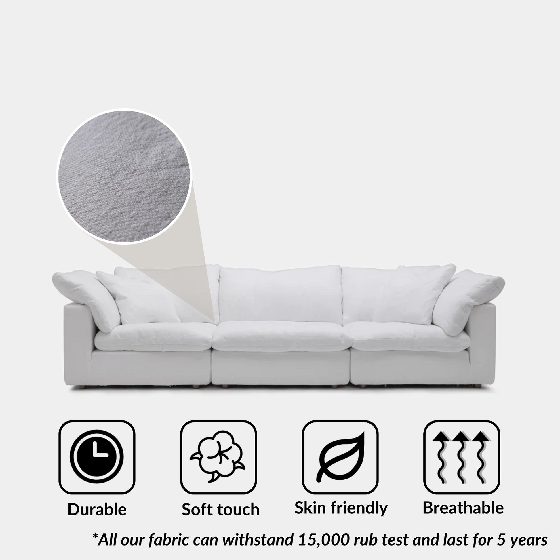 Cloud fabric 3 seat sofa white