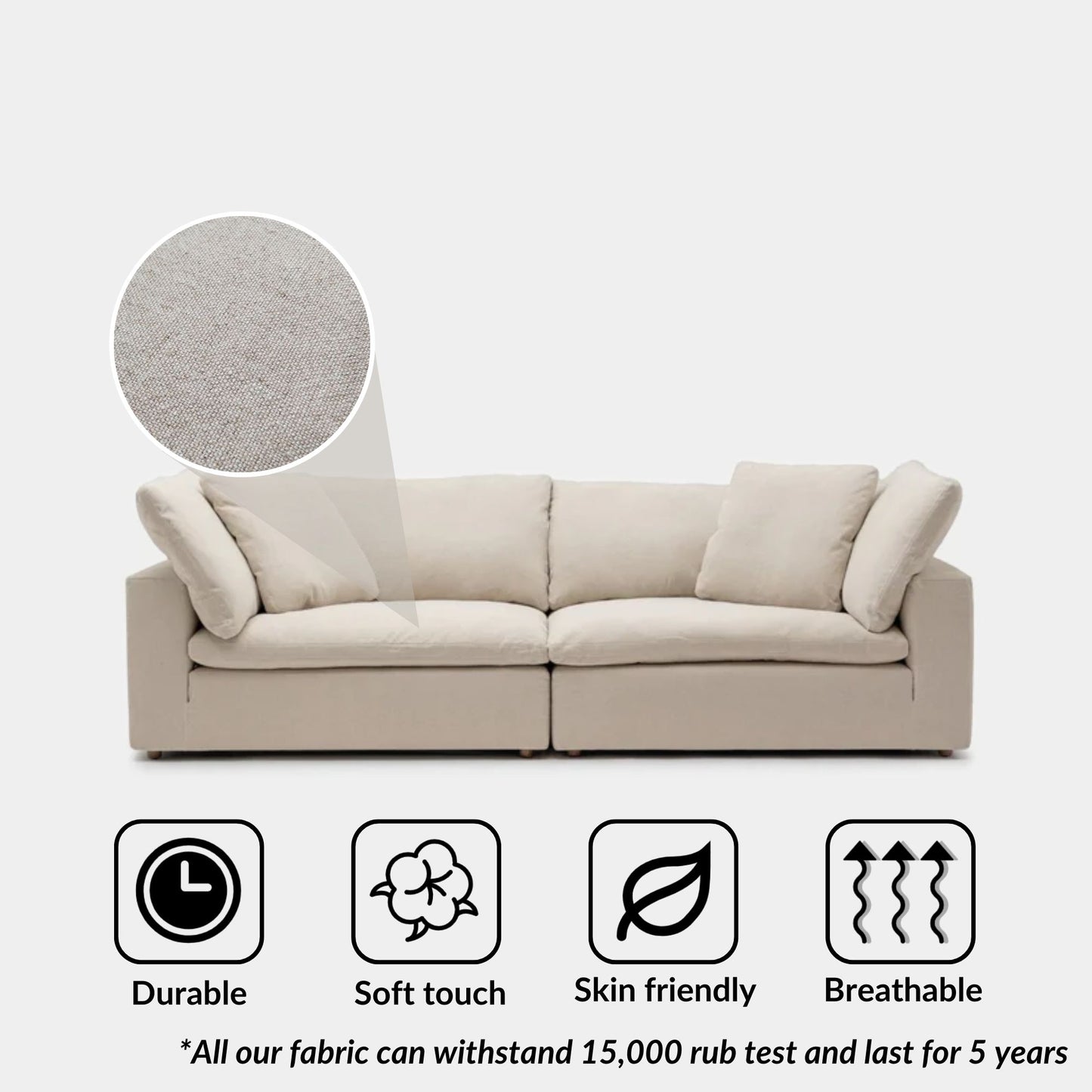 Cloud fabric 2 seat sofa beige