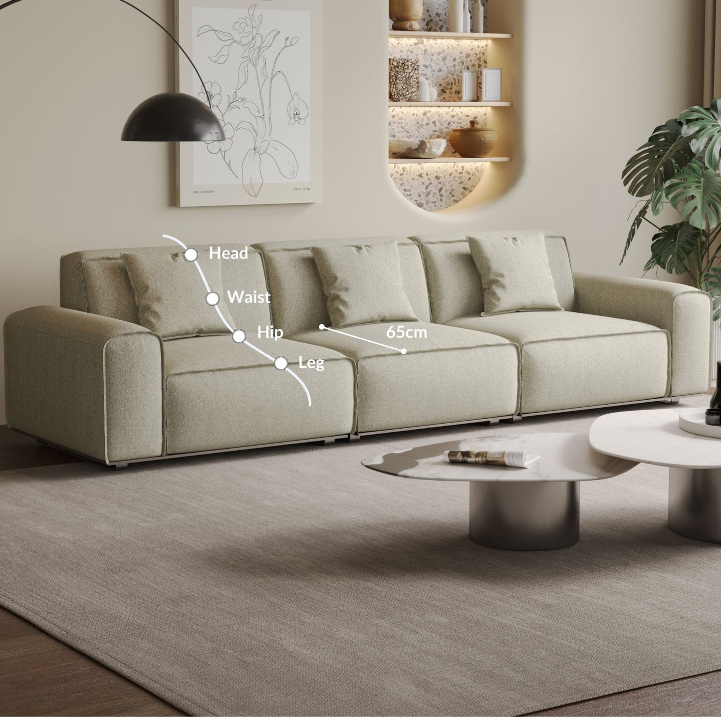 Colby white polyester blend 3 seat fabric sofa