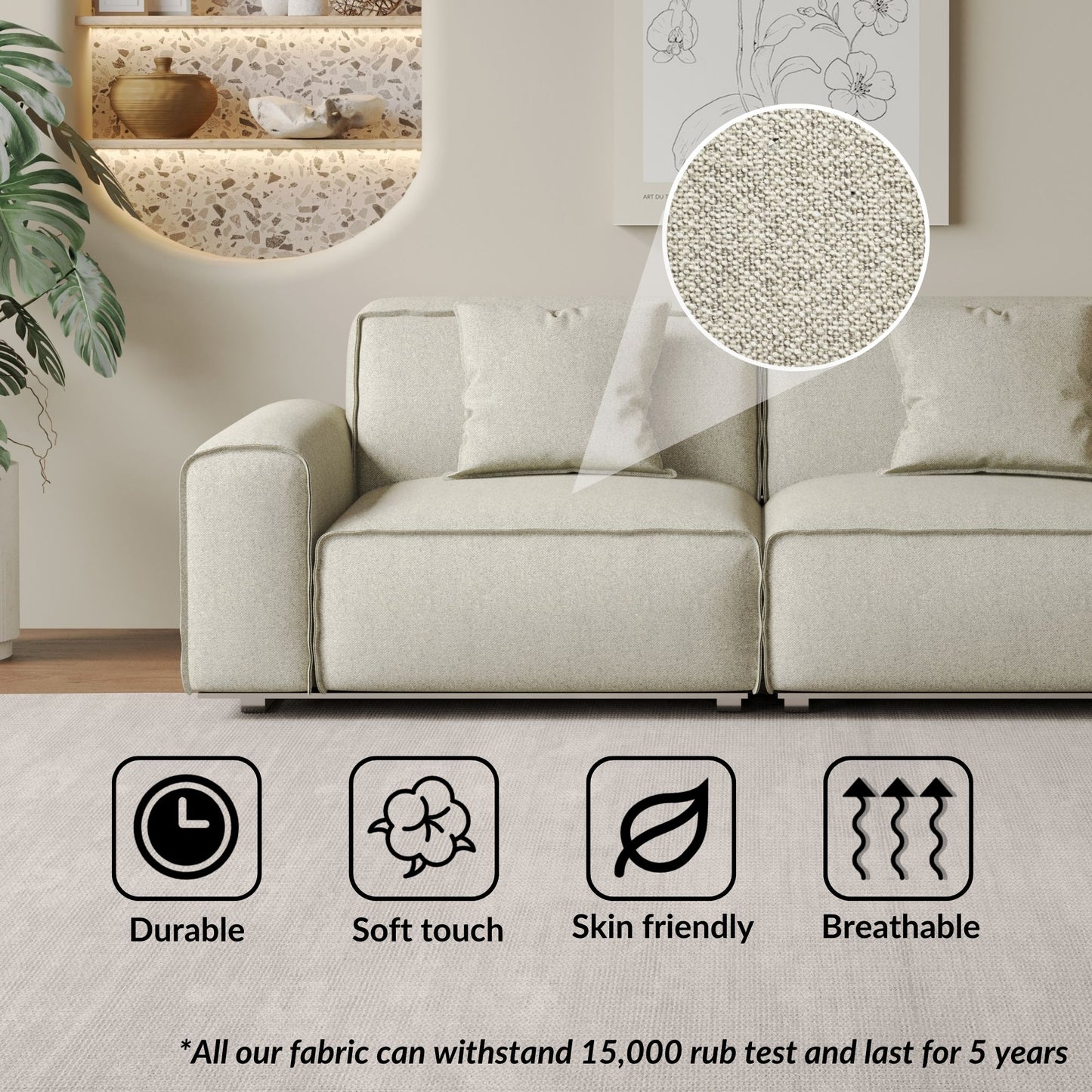 Colby white polyester blend 2 seat fabric sofa