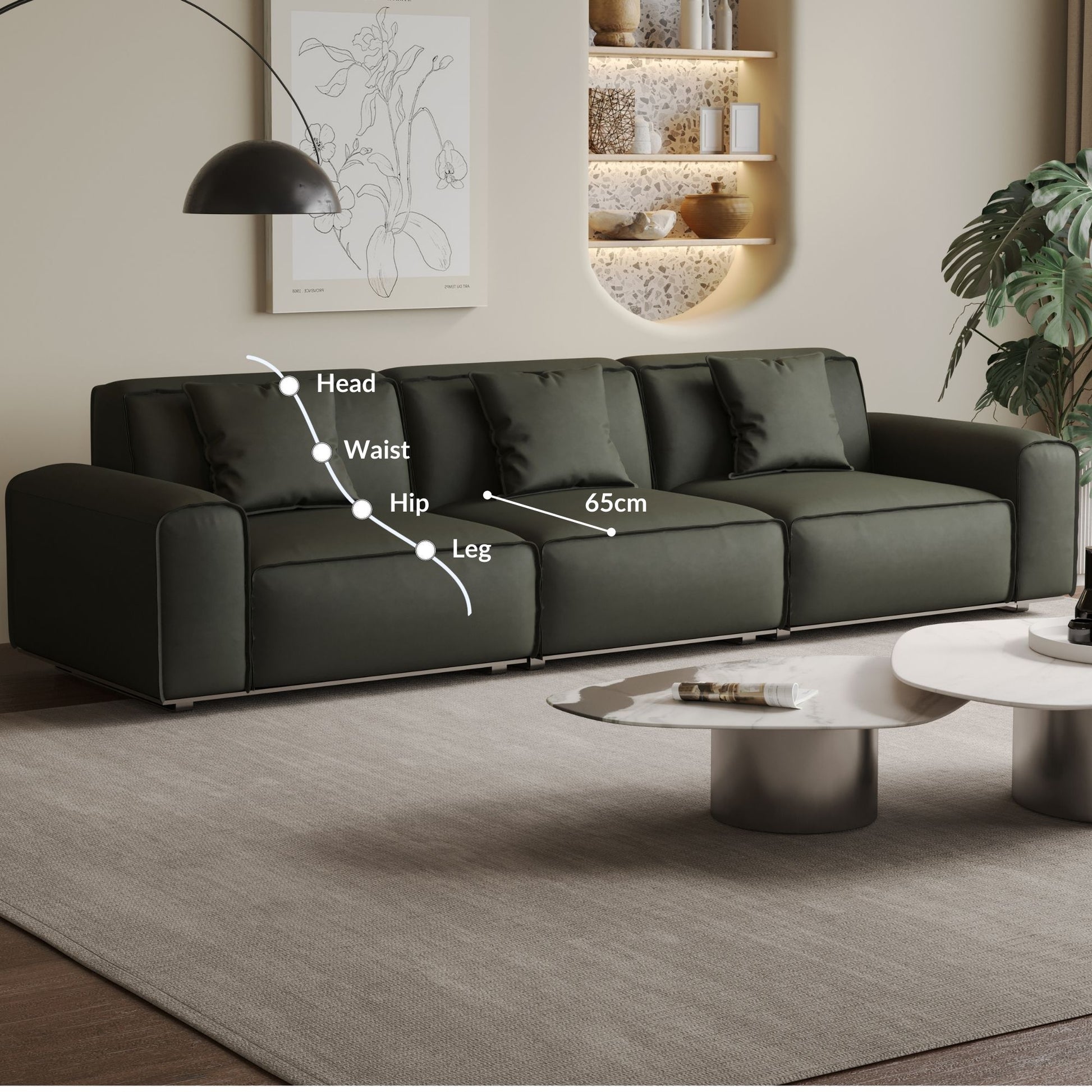Colby dark green top grain half leather 3 seat sofa