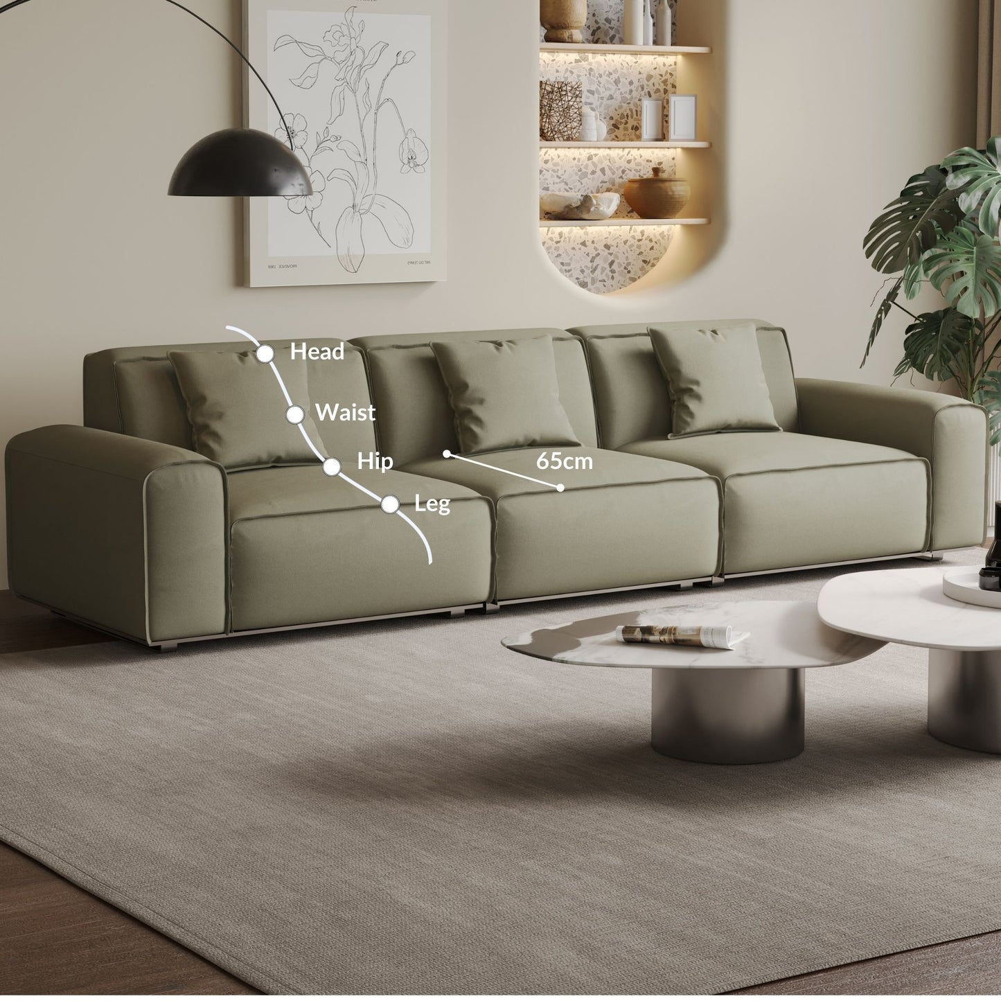 Colby white top grain half leather 3 seat sofa