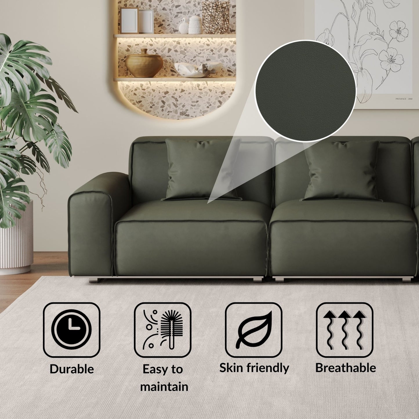 Colby dark green top grain half leather 3 seat sofa