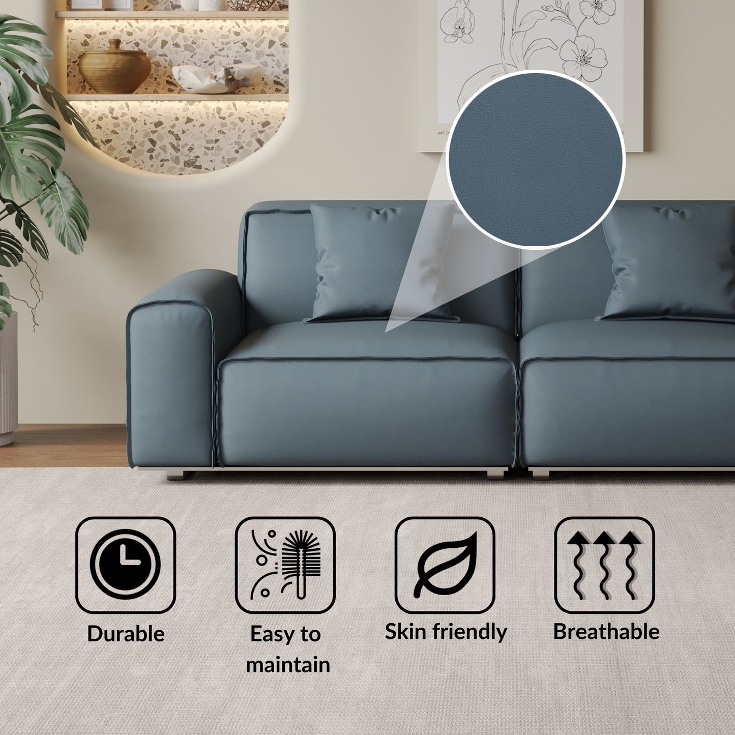 Colby blue top grain half leather 2 seat sofa