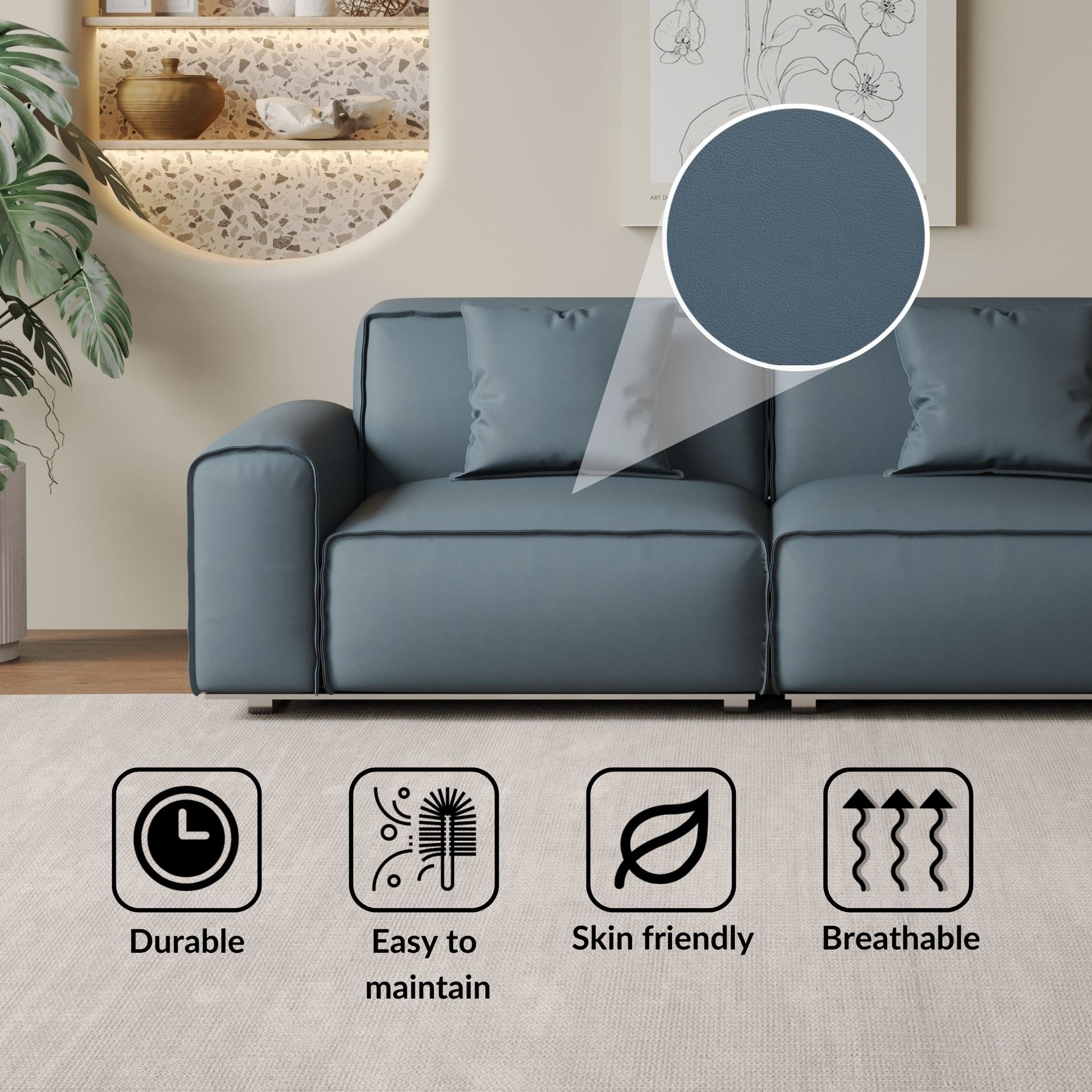 Colby blue top grain half leather 2 seat sofa