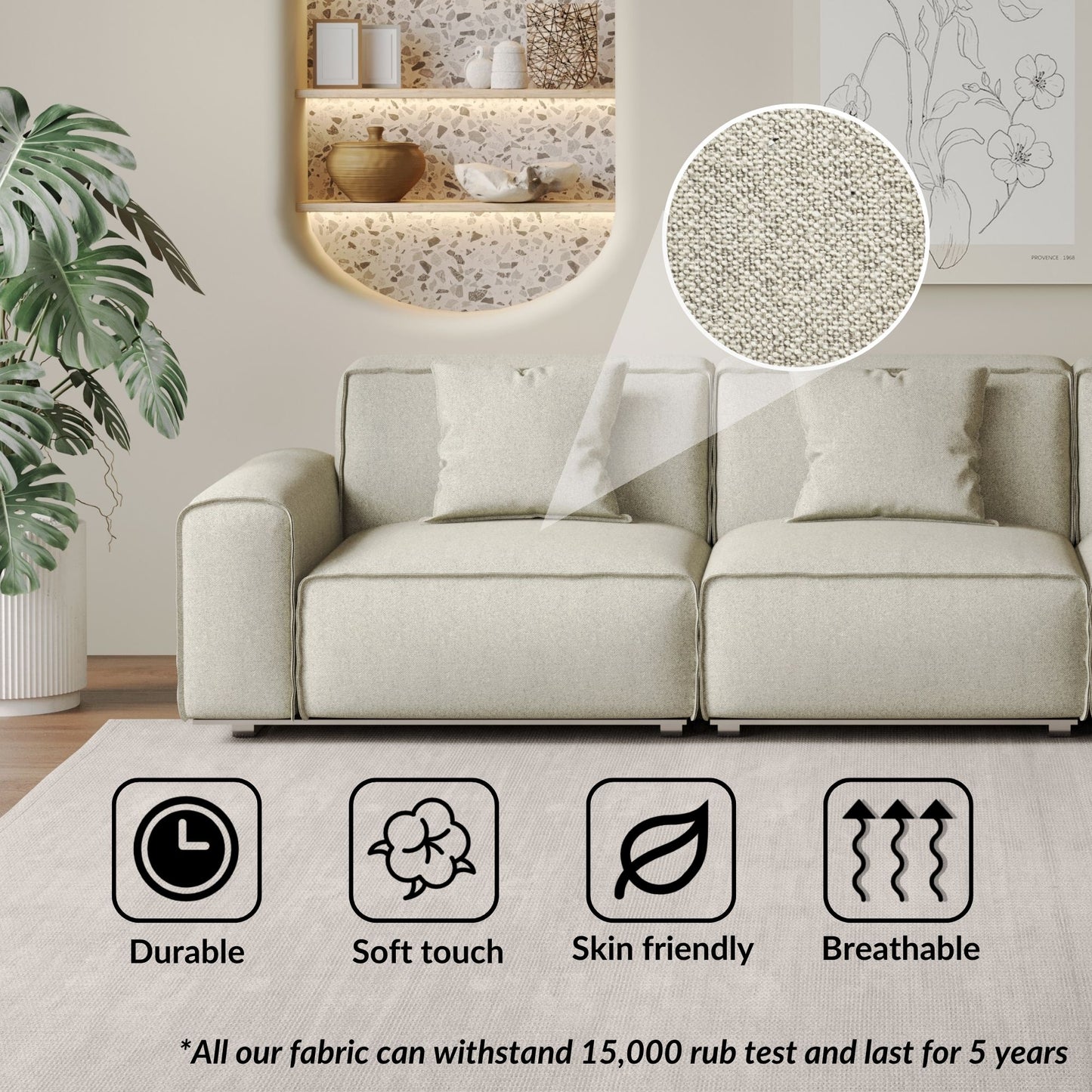 Colby white polyester blend 3 seat fabric sofa