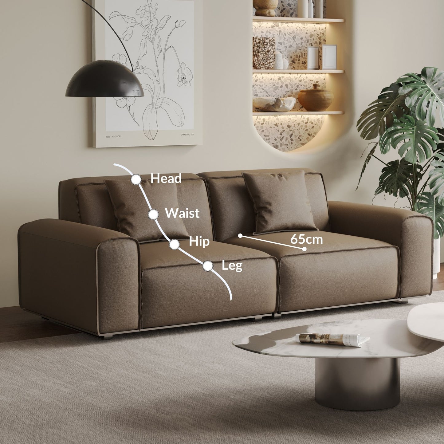 Colby dark brown top grain half leather 2 seat sofa