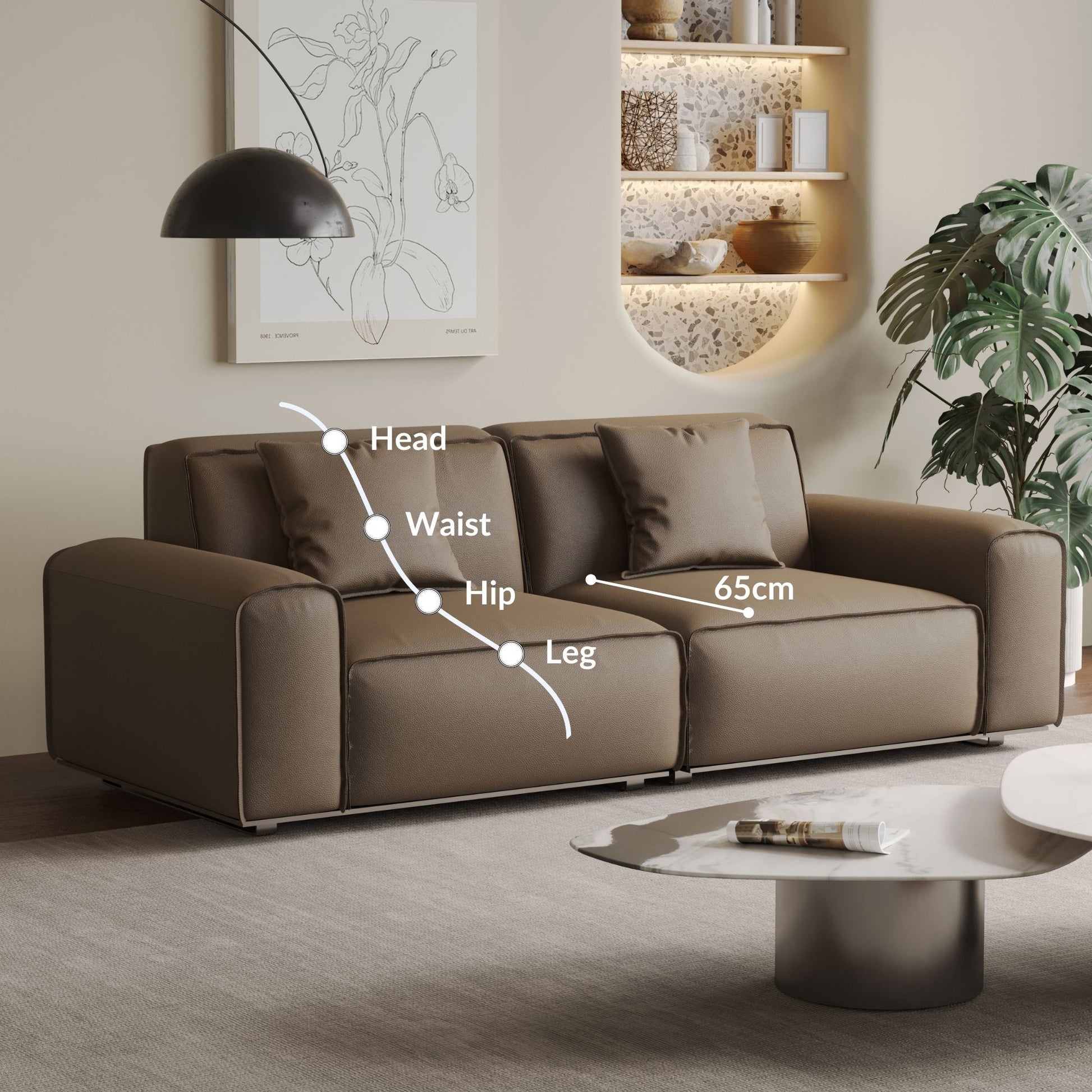 Colby dark brown top grain half leather 2 seat sofa