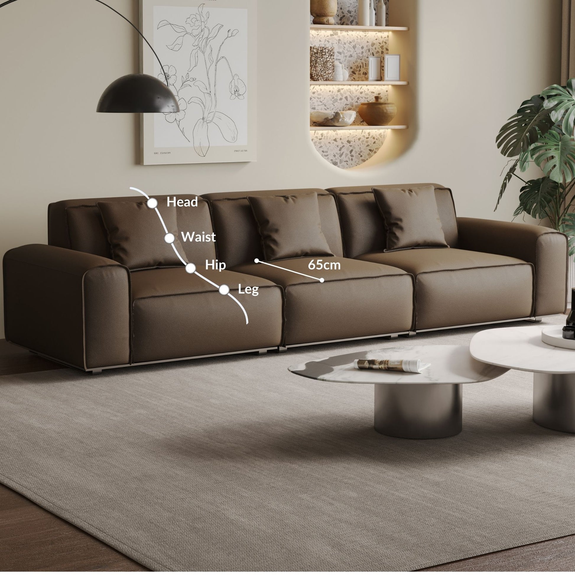 Colby dark brown top grain half leather 3 seat sofa