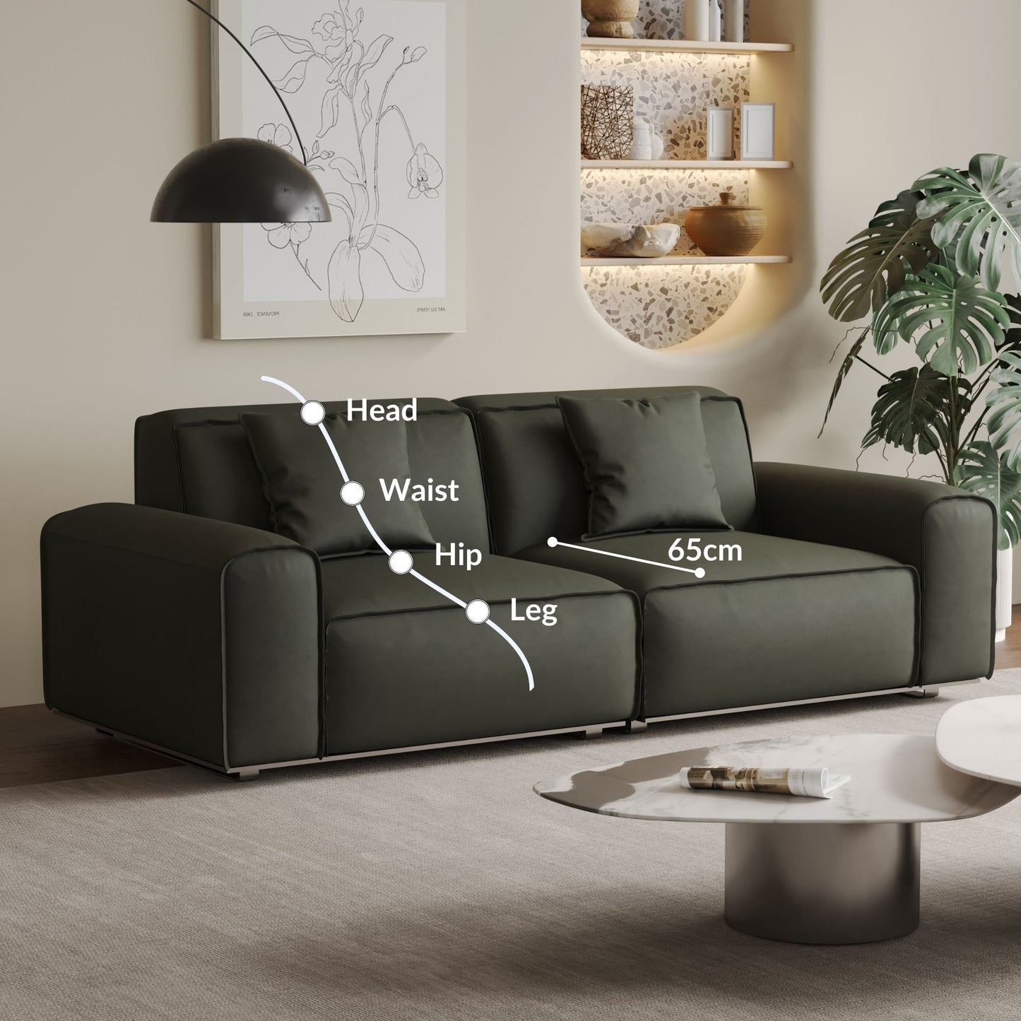 Colby dark green top grain half leather 2 seat sofa