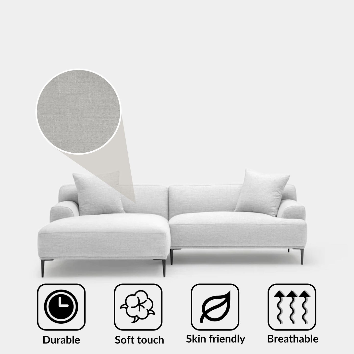 Crystal fabric sectional sofa left grey