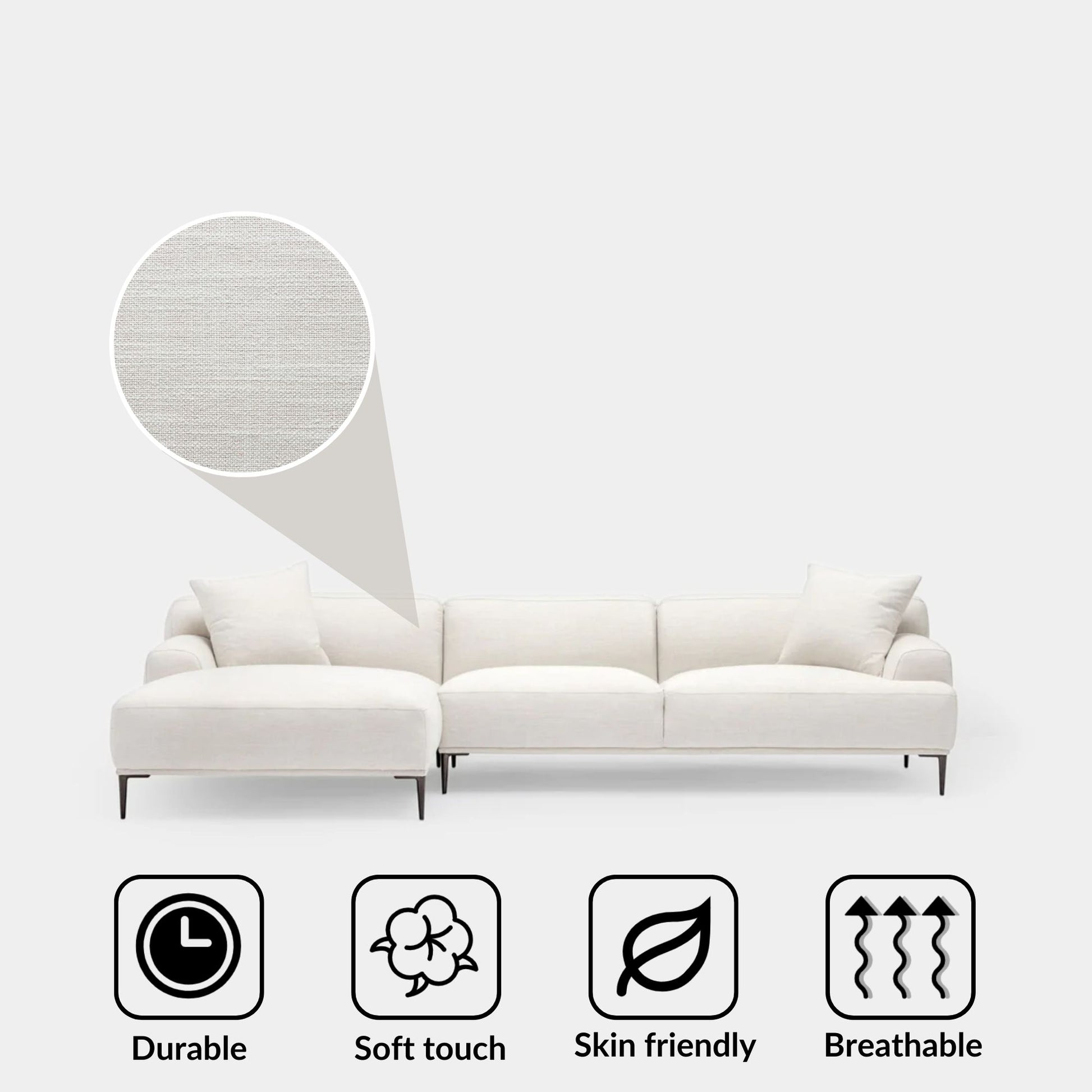 Crystal fabric sectional sofa large left white