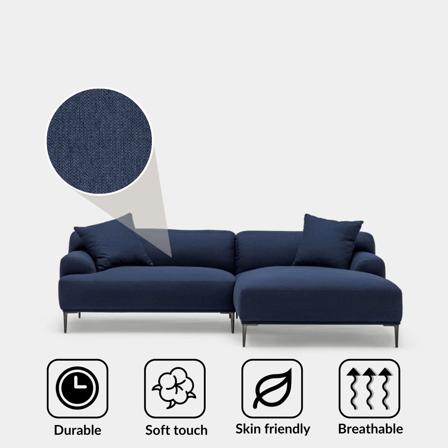 Crystal fabric sectional sofa right blue