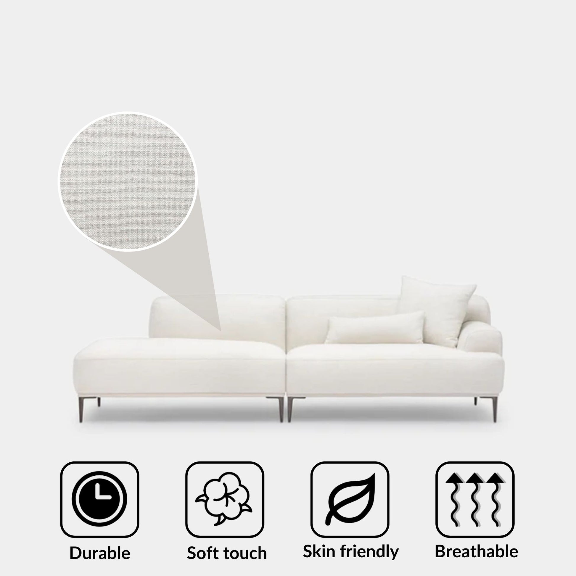 Crystal fabric one arm sofa left white