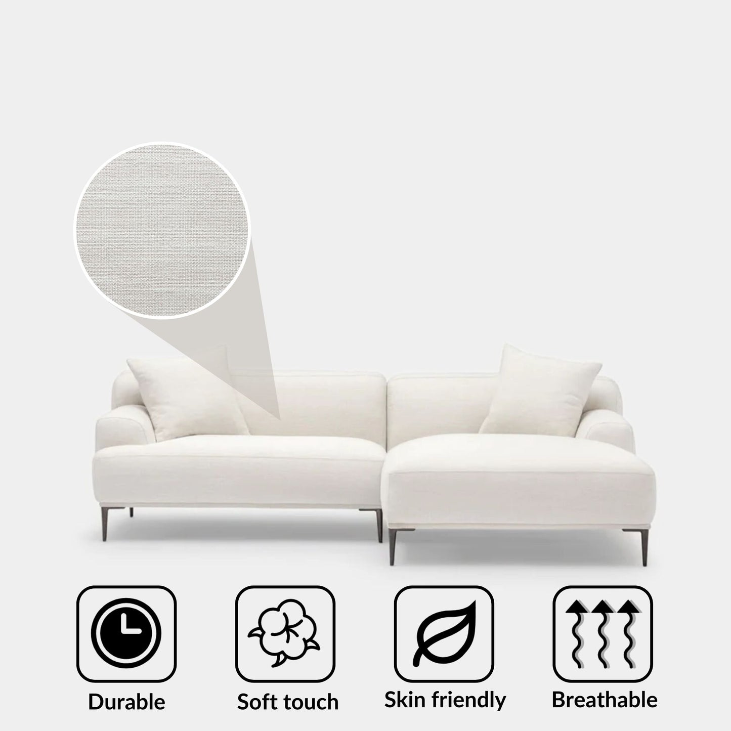 Crystal fabric sectional sofa right white