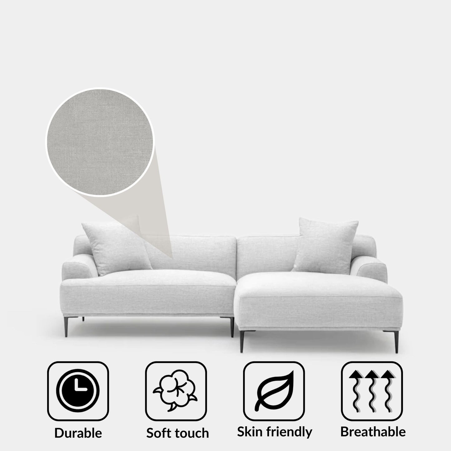 Crystal fabric sectional sofa right grey